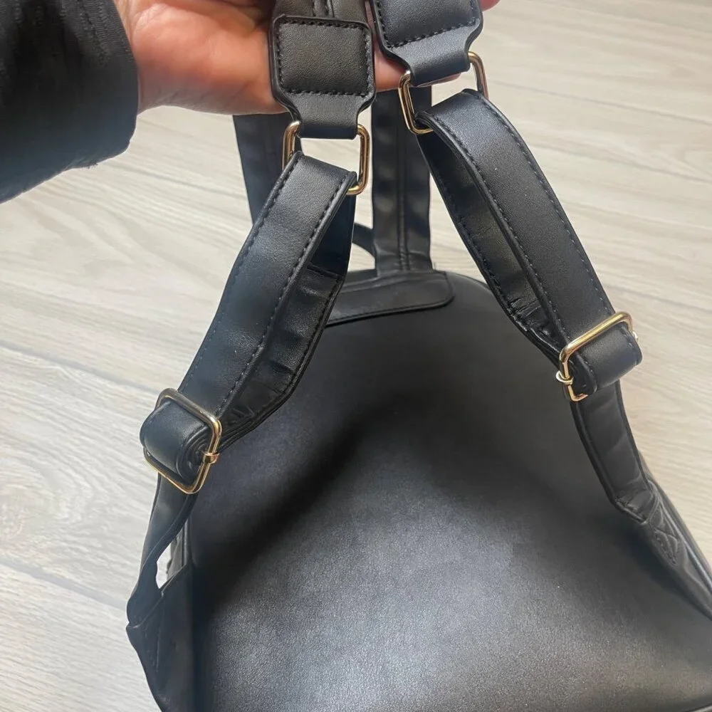 Marc New York By Andrew Marc Black Gold Zip BackPack Faux Leather